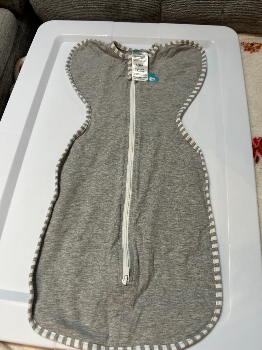 Love to Dream Grey Convertible Swaddle Sleep Sack with Striped Trim